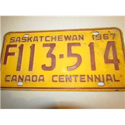 1967 Saskatchewan Centennial License Plate