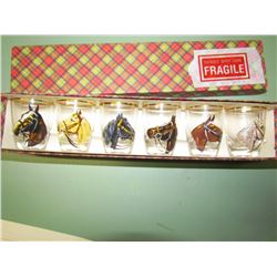 Set of 6 Horse Breed Shot Glasses - Gold Rimmed - Made in France