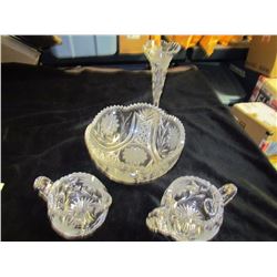 Cut Glass Cream, Sugar Bowl & Vase