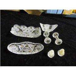 Cut Glass Pieces - Salt & Pepper , Napkin Holder & Dishes