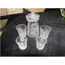 Smal Cut Glass Bedside Water Carafe with 2 Pair of Glasses