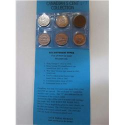 Six Types of Canadian 5 cent Collection