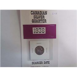 Canadian 1938 King George VI Silver 25 Cent