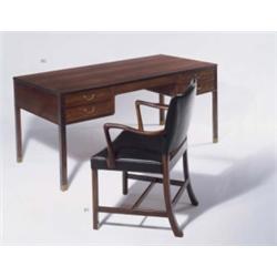 PROFESSOR OLE WANSCHER DESK CHAIR, CA. 1947 CABINETMAKER A.J. IVERSON; ROSEWOOD AND BLACK LEATHER...
