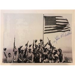 Framed photo of Marines on Mount Suribachi with Jar of Sand Collected on Iwo Jima