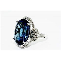 19 CT TANZANITE & DIAMOND 18K WHITE GOLD RING