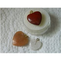 ASSORTED HEART PENDANTS - JASPER GEMSTONE - 3 TTL