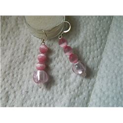 EARRINGS - NEW - FACETED PINK CATS EYE WITH SHEPHARD HOOKS - 1 1/2"