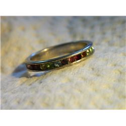 RING - MULTI GEMSTONES SET IN 925 STERLING SILVER BAND DESIGN - INCLUDES BUT NOT LIMITED TO PERIDOT,