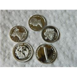 SILVER ART ROUNDS - 5 X .999 FINE , VARIOUS MOTIFS