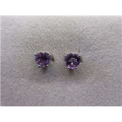 EARRINGS - 2CTW HEART FACETED AMETHYST IN STERLING SILVER SETTING - RETAIL ESTIMATE $200