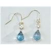 Image 1 : EARRINGS - 4.8CT BLUE TOPAZ & WHITE SAPPHIRE IN STAMPED 14K YELLOW GOLD DROP SETTING - HAND CRAFTED 