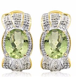 Natural Green Tea Amethyst & Diamond Earrings