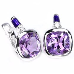 Natural Amethyst Enamel Earrings