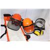 Image 1 : 2 SAFETY HARDHATS WITH VISORS, AND EAR PROTECTION, FACE SHIELD, AND PROTECTIVE PANTS