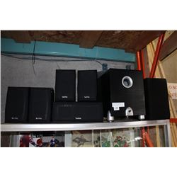 5 INFINTY SURROUND SOUND SPEAKERS, LG SUB AND PRECISION ACCOUSTICS SUB