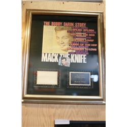 FRAMED BOBBY DARIN SIGNED AND FRAMED SIGNATURE AND STORY, EXTREMELY RARE, VALUED OVER $750