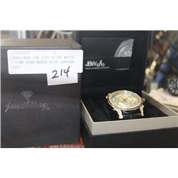 CASED NEW JBW JUST BLING WATCH 5 TIME ZONE WATCH WITH LEATHER BAND, NEW CONDTION