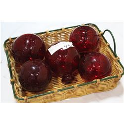LOT OF VINTAGE RED GLASS FLOATS