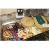 Image 2 : LOT OF BEADED NATIVE ITEMS TOTEM POLE MOCCASINS DRUM AND TRAY