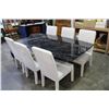 Image 1 : HALF INCH BLACK 2-PIECE MARBLE TABLE AND SIX UPOLSTERED DINING CHAIRS