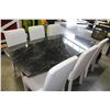 Image 2 : HALF INCH BLACK 2-PIECE MARBLE TABLE AND SIX UPOLSTERED DINING CHAIRS