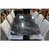 Image 3 : HALF INCH BLACK 2-PIECE MARBLE TABLE AND SIX UPOLSTERED DINING CHAIRS