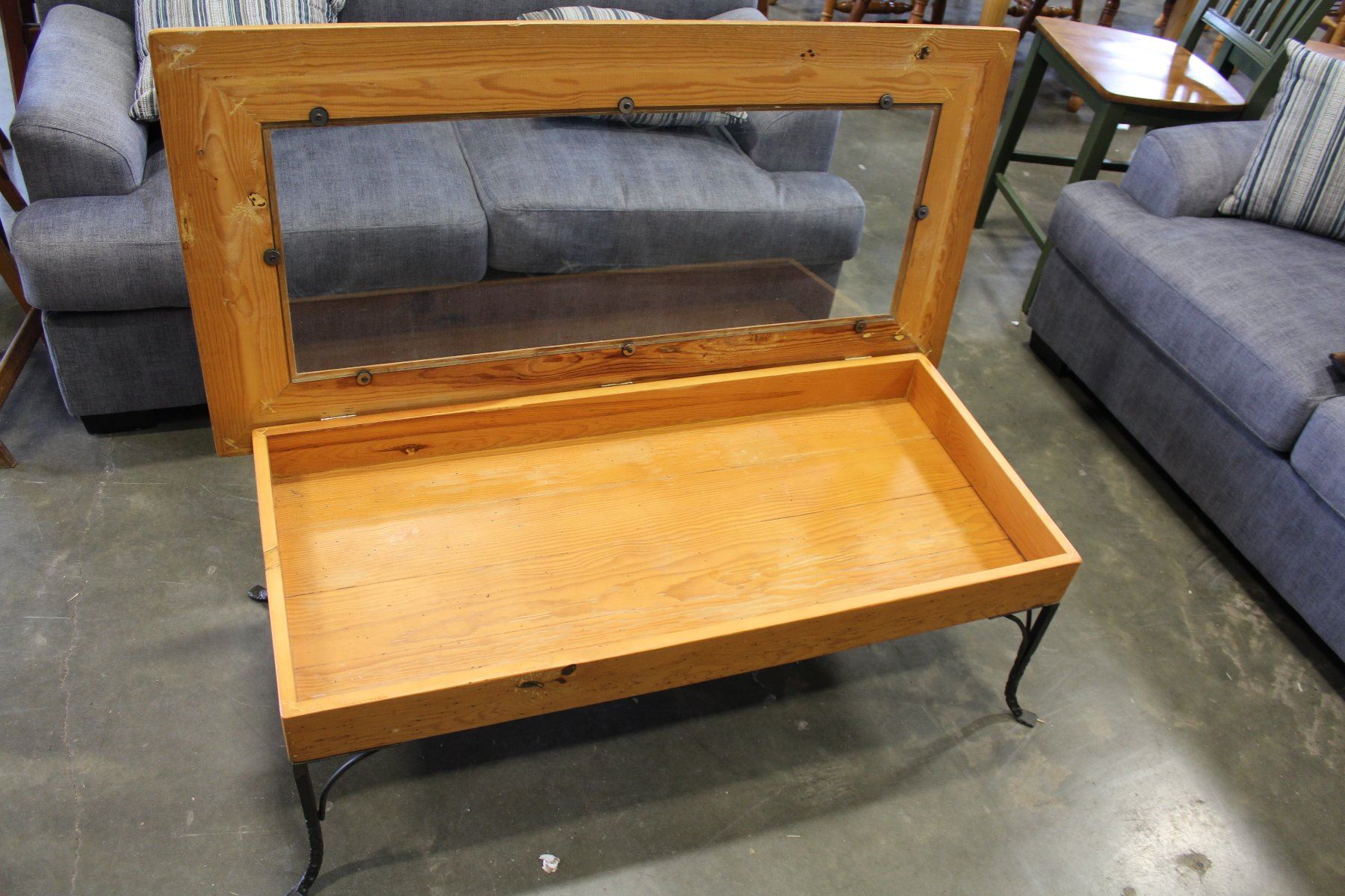 Rusty Shadow Box Table IRON BASE RUSTIC SHADOW BOX COFFEE TABLE