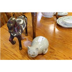 ORNATE BRASS HORSE AND CERAMIC CAT