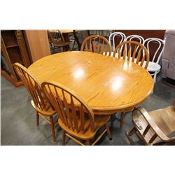 CARVED OAK DINING TABLE AND FOUR CHAIRS AND LEAF