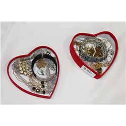 TWO HEART BOXES WITH RHINESTONE JEWELLRY