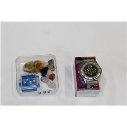 SWISS ARMY WATCH AND LOT OF PRECIOUS STONES