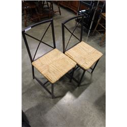 TWO WICKER SEAT METAL FRAME DINING CHAIRS