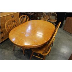 SOLID OAK PEDESTLE BASE TABLE WITH LEAF AND FOUR CHAIRS