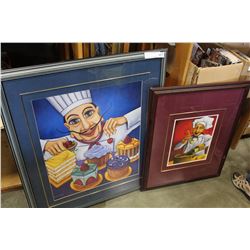 TWO NOVELTY FRAMED CHEF PRINTS