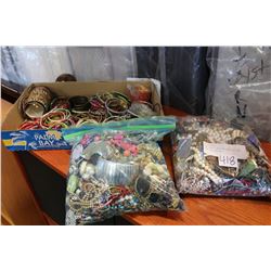 TWO LARGE BAGS OF JEWELLRY AND TRAY OF BANGLES