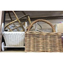 WICKER BASKETS AND DOLL BUGGY AND PICNIC BASKET