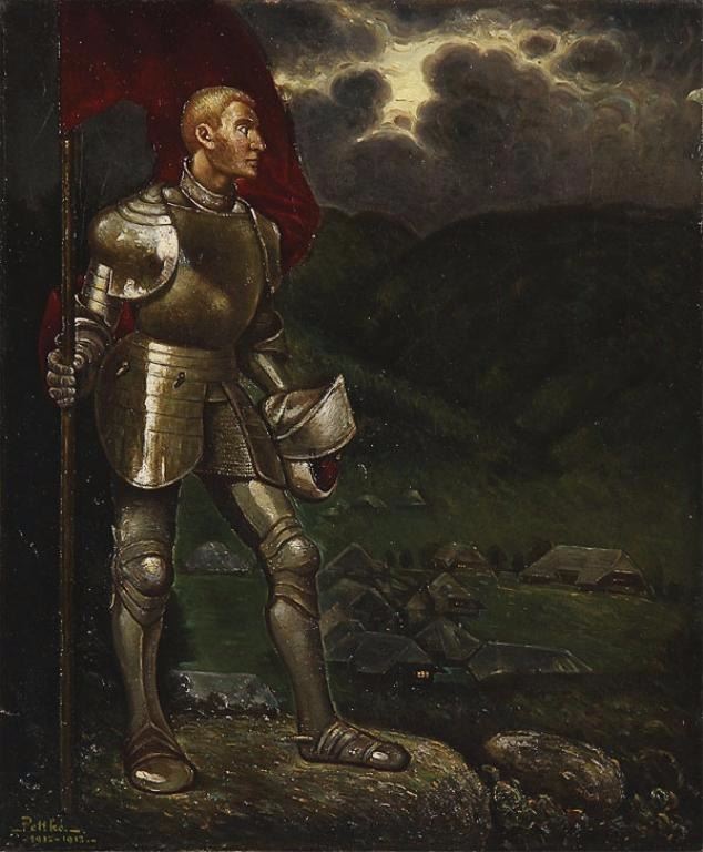 Signed Oil On Canvas Painting Knight In Armor