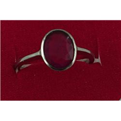 STERLING SILVER RING RED OVAL STONE