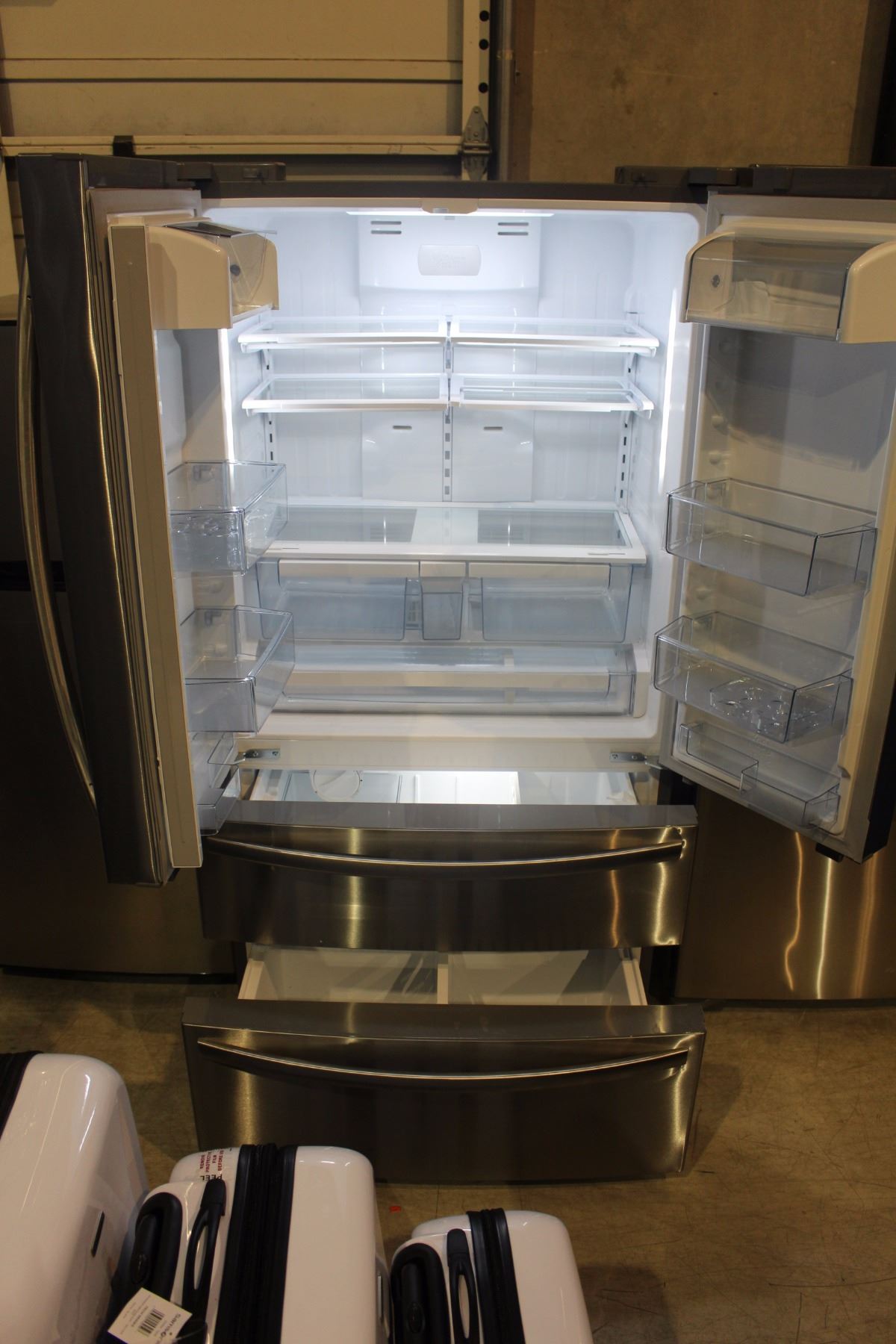 French Door Refrigerator With Ice Maker In Bottom Freezer INSIGNIA STAINLESS STEEL FRENCH DOOR FRIDGE WITH 2 BOTTOM FREEZERS WITH
