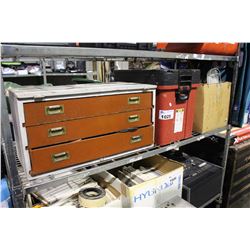 SHELF LOT INCLUDING TOOLBOX WITH TOOLS AND BOX OF MISC TOOLS