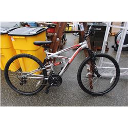 HUFFY SILVER BLACK AND ORANGE MOUNTAIN BIKE