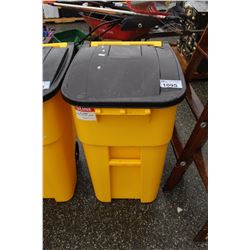 YELLOW HEAVY DUTY GARBAGE CANS WITH BLACK LIDS