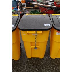 YELLOW HEAVY DUTY GARBAGE CANS WITH BLACK LIDS