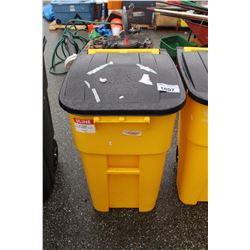 YELLOW HEAVY DUTY GARBAGE CANS WITH BLACK LIDS