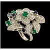 Image 4 : 0.56 ctw Diamond, Emerald and Sapphire Ring - Platinum