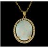 Image 2 : 35.75 ctw Opal and Diamond Pendant With Chain - 14KT Yellow Gold