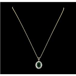 3.77 ctw Emerald and Diamond Pendant With Chain - 14KT Yellow Gold