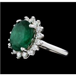 5.73 ctw Emerald and Diamond Ring - 14KT White Gold