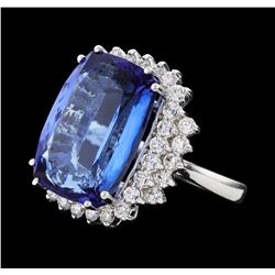 19.30 ctw Tanzanite and Diamond Ring - 14KT White Gold